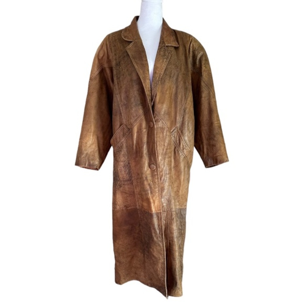 Vintage Brown Genuine Leather Overcoat Trench Coat Limited Express  Coat Size M